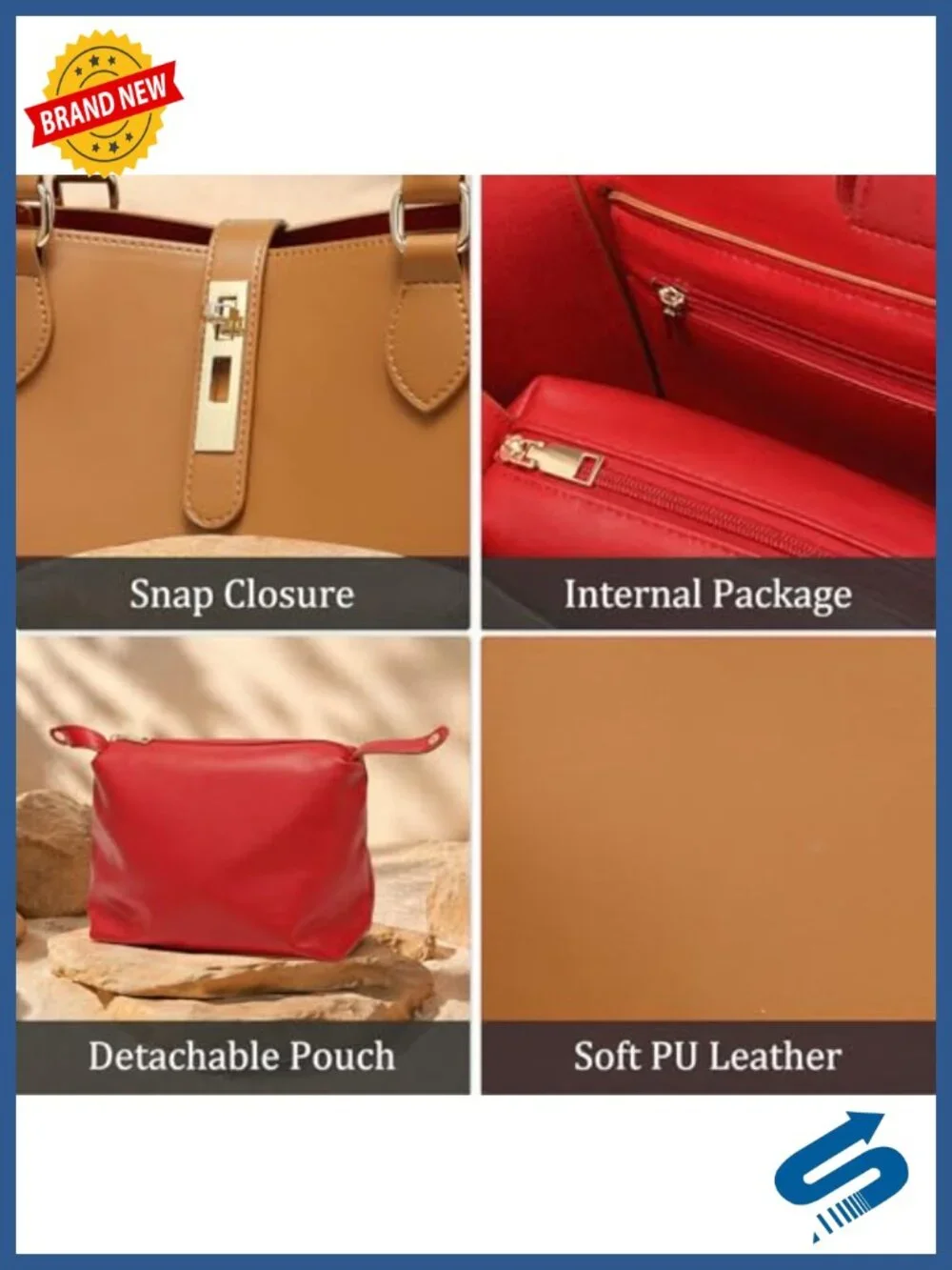 Vegan Leather Bucket Tote Bag with Adjustable Wide Strap